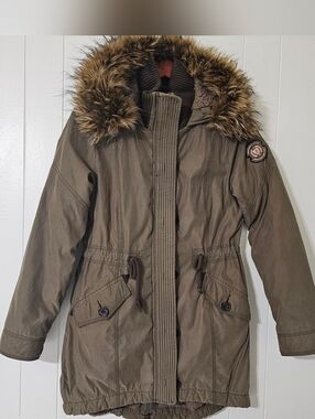 Abercrombie Fitch Womens Medium Parka Coat Faux Fur Hood Utility Jacket FLAWED